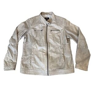 Danier Leather Jacket Womens XL Beige Tan Moto Biker Genuine Leather (READ DESC)